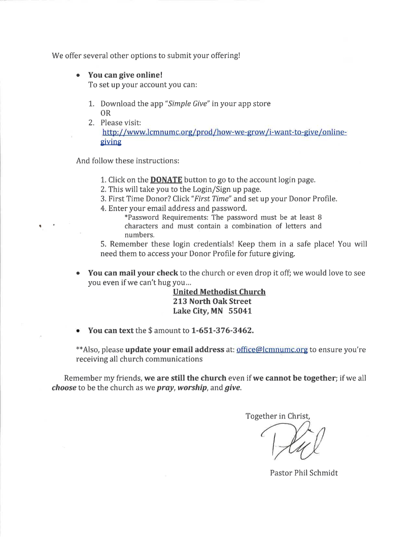 Page 2 of Pastor Phil's Letter of April 2nd